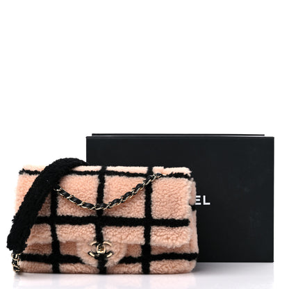 Chanel Shearling Lambskin Large Fluffy Tartan Single Flap Pink Black 10 of 10