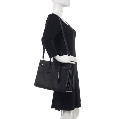Saint Laurent Crocodile Embossed Suede Small Supple Sac de Jour Black 2 of 12