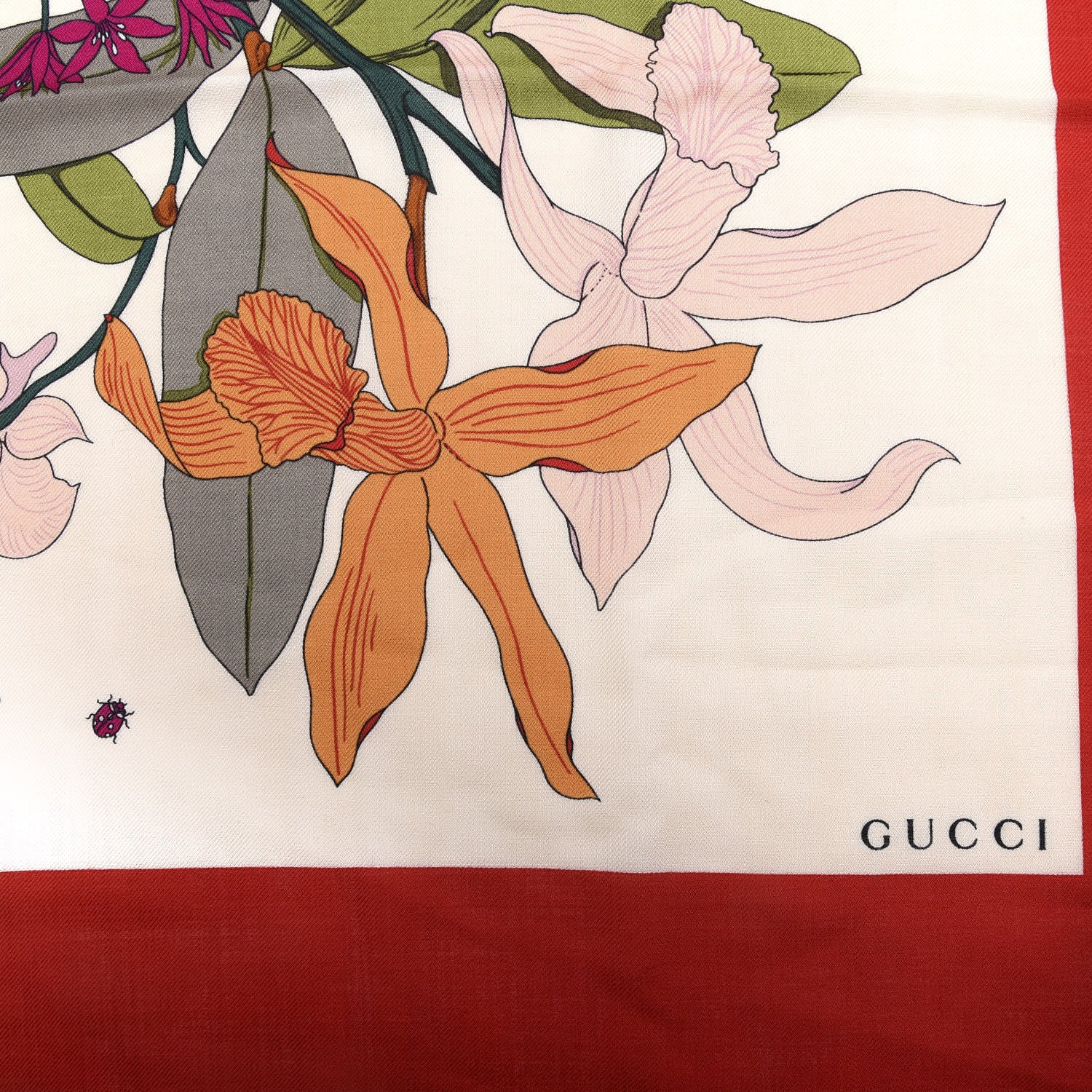 Gucci Silk Flora Gothic Square Scarf Ivory Red 4 of 4
