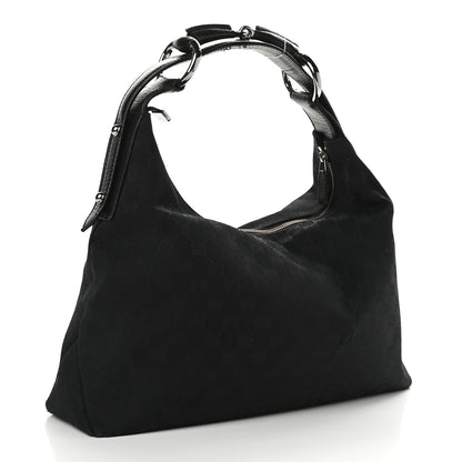 Gucci Monogram Medium Horsebit Chain Hobo Black 3 of 13