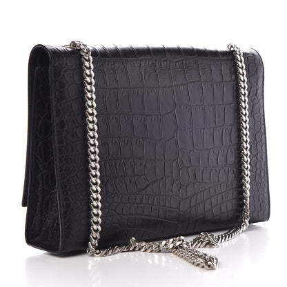 Saint Laurent Calfskin Crocodile Embossed Large Classic Monogram Kate Satchel Black 3 of 7