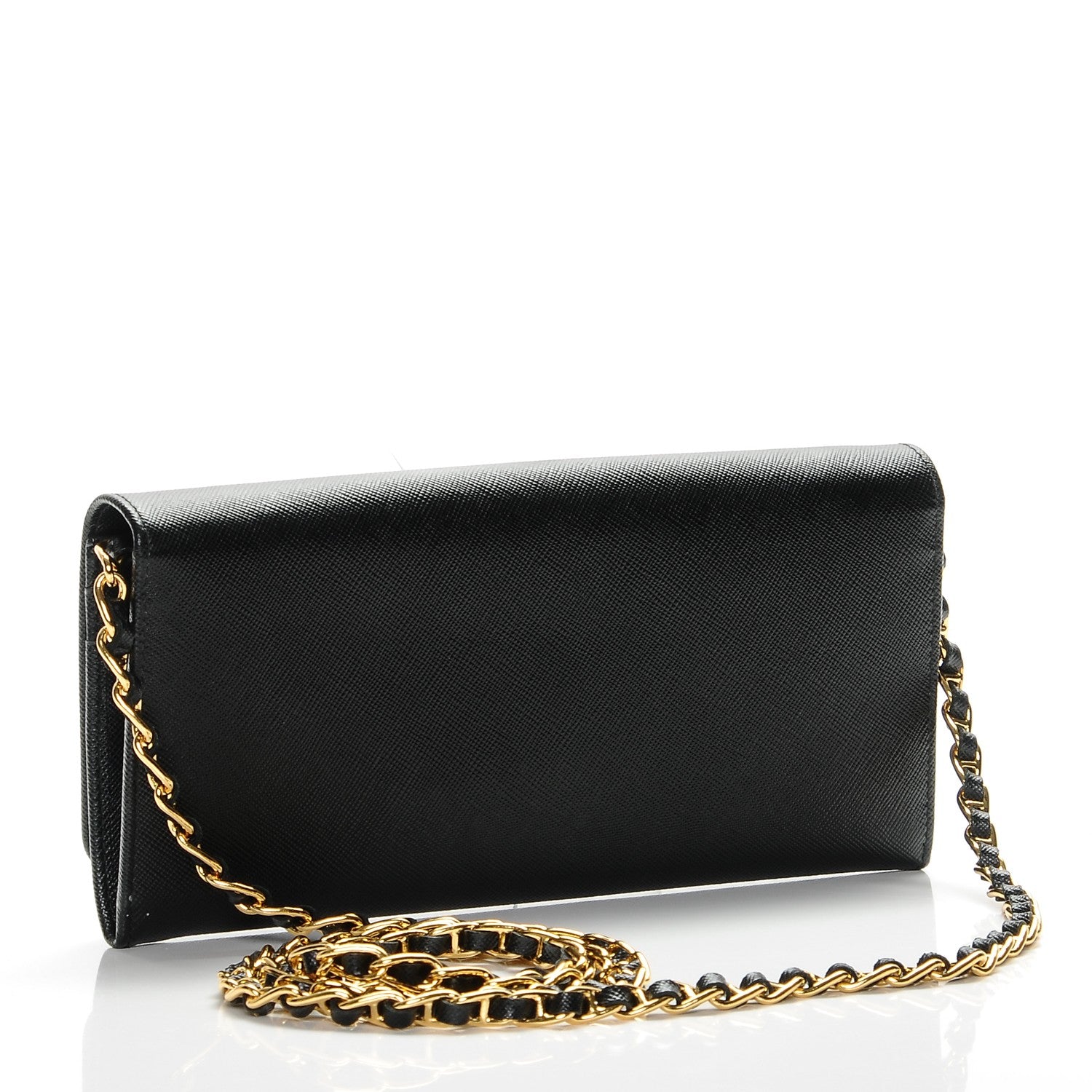 Prada Saffiano Metal Oro Chain Wallet Nero Black 3 of 6