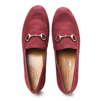 Gucci New Canvas GG Monogram Malaga Kid Horsebit Womens Jordaan Loafers 37 Rosso Ancora 2 of 10