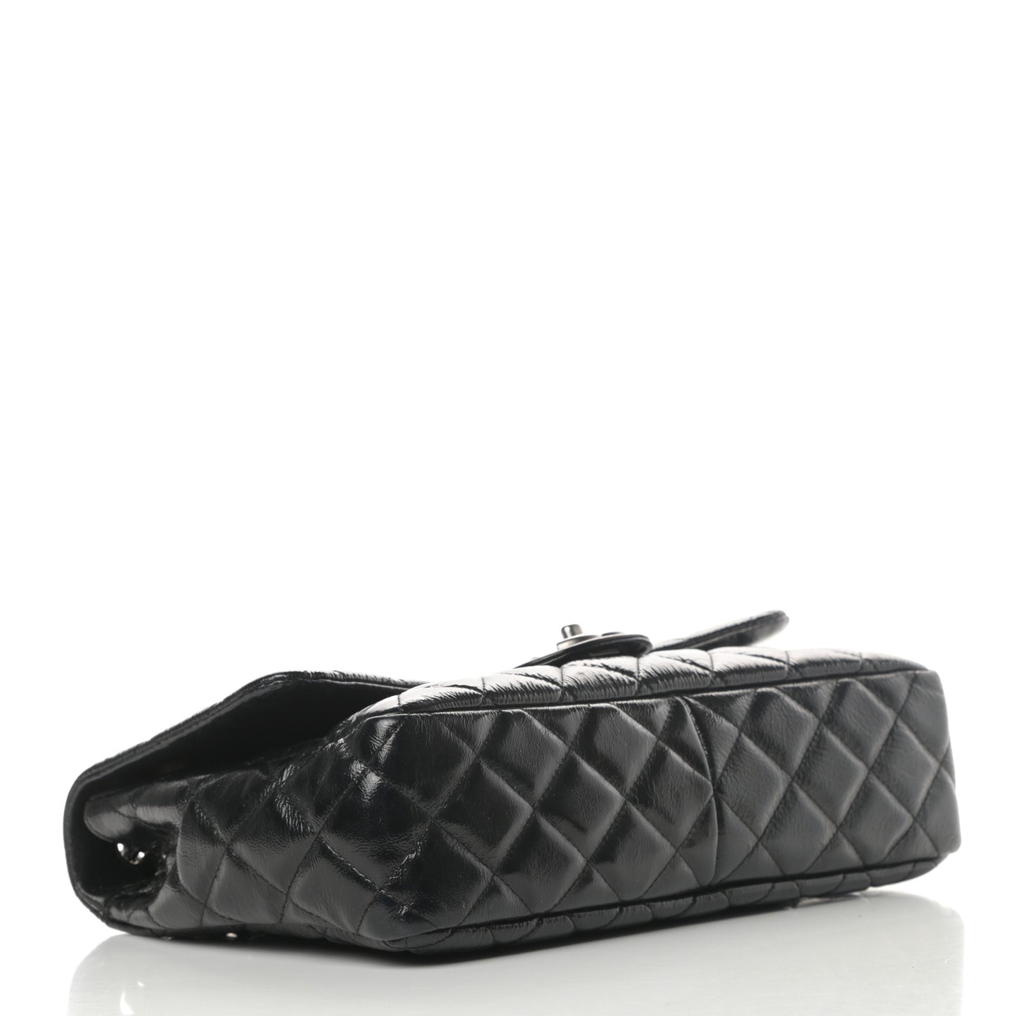 Crinkled Patent Quilted Jumbo Single Flap Black