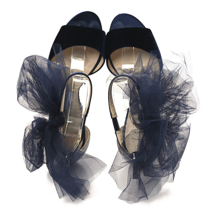 Jimmy Choo Velvet Lilyth Bow Sandals 38.5 Navy 2 of 10