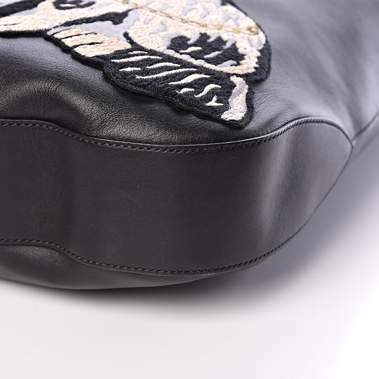 Calfskin Web Dog Embroidered Large Dionysus Hobo Black