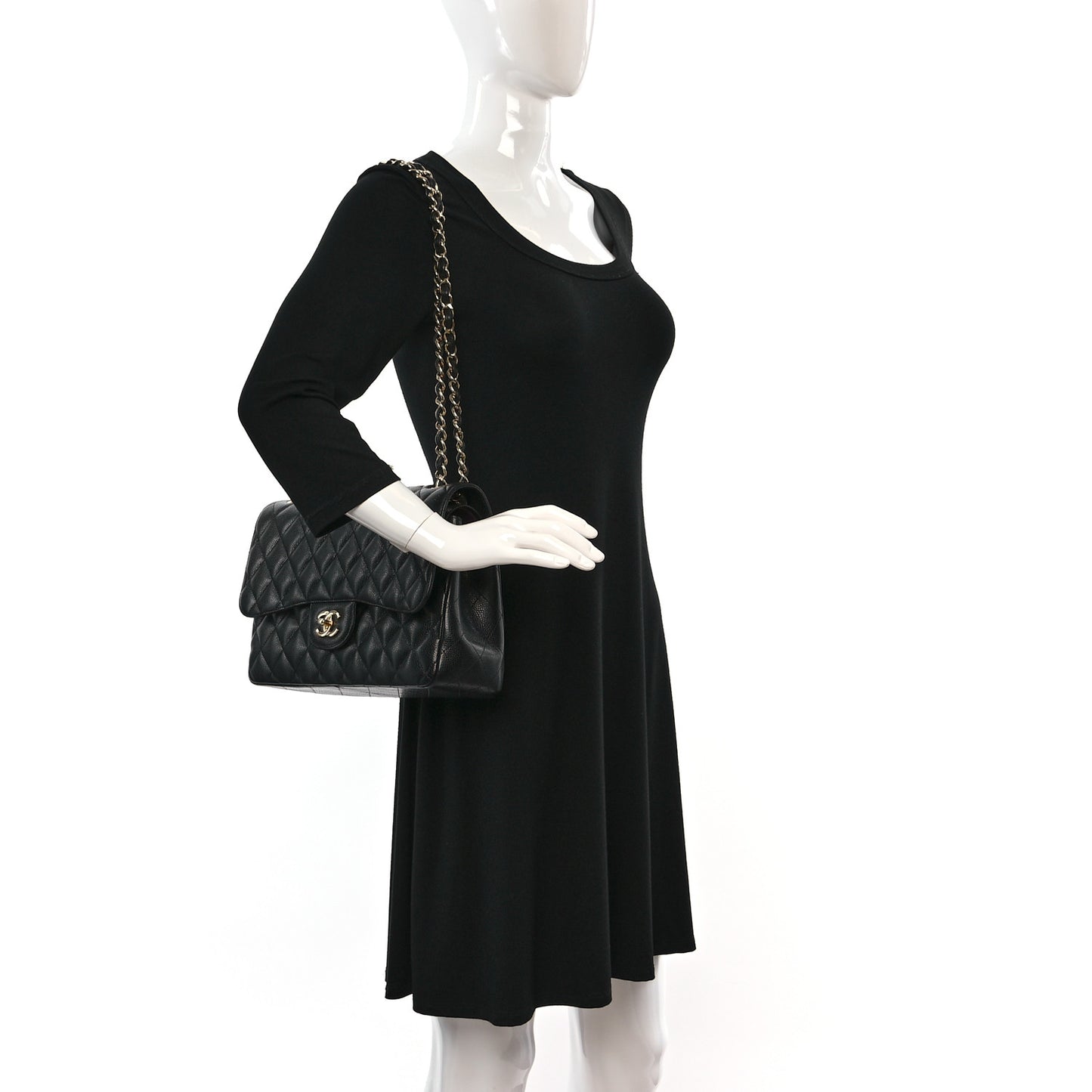 Caviar Quilted Jumbo Double Flap Black