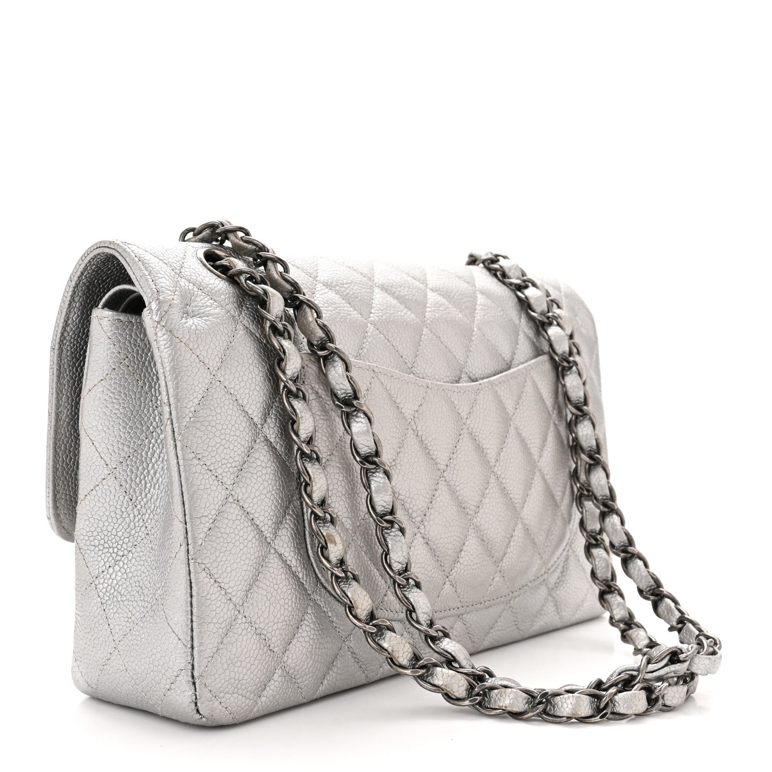 Chanel Metallic Caviar Quilted Medium Double Flap Silver 3 of 10