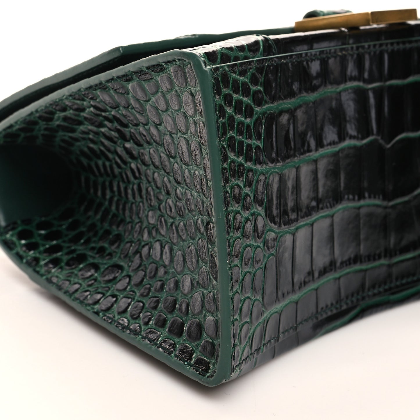 Shiny Calfskin Crocodile Embossed Small Hourglass Top Handle Bag Forest Green