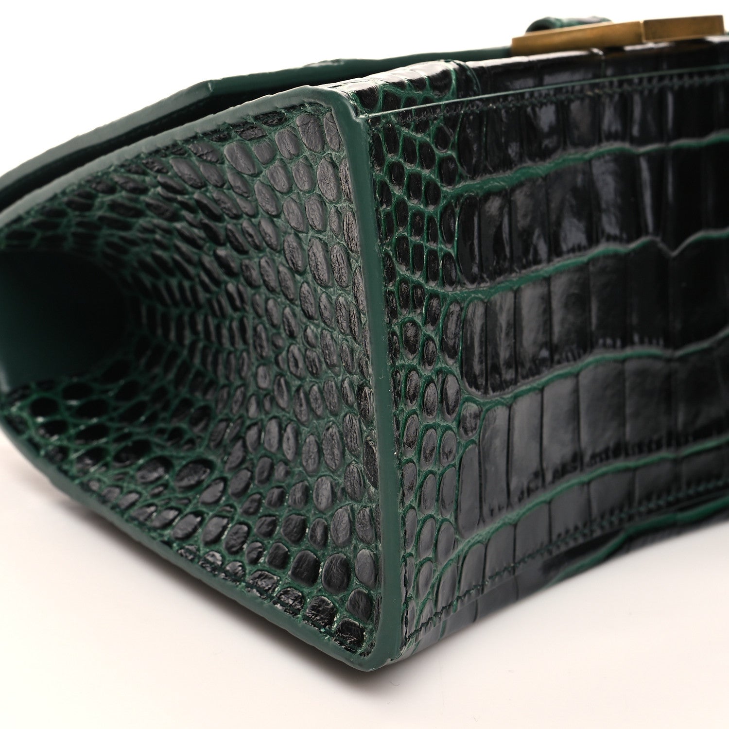 Balenciaga Shiny Calfskin Crocodile Embossed Small Hourglass Top Handle Bag Forest Green 8 of 10