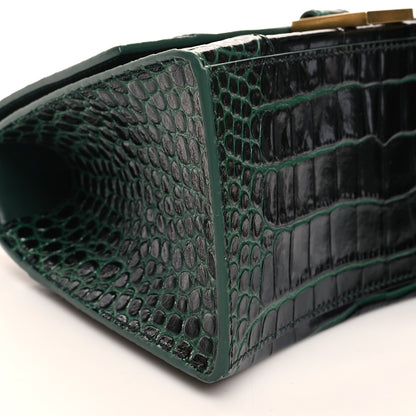 Balenciaga Shiny Calfskin Crocodile Embossed Small Hourglass Top Handle Bag Forest Green 8 of 10