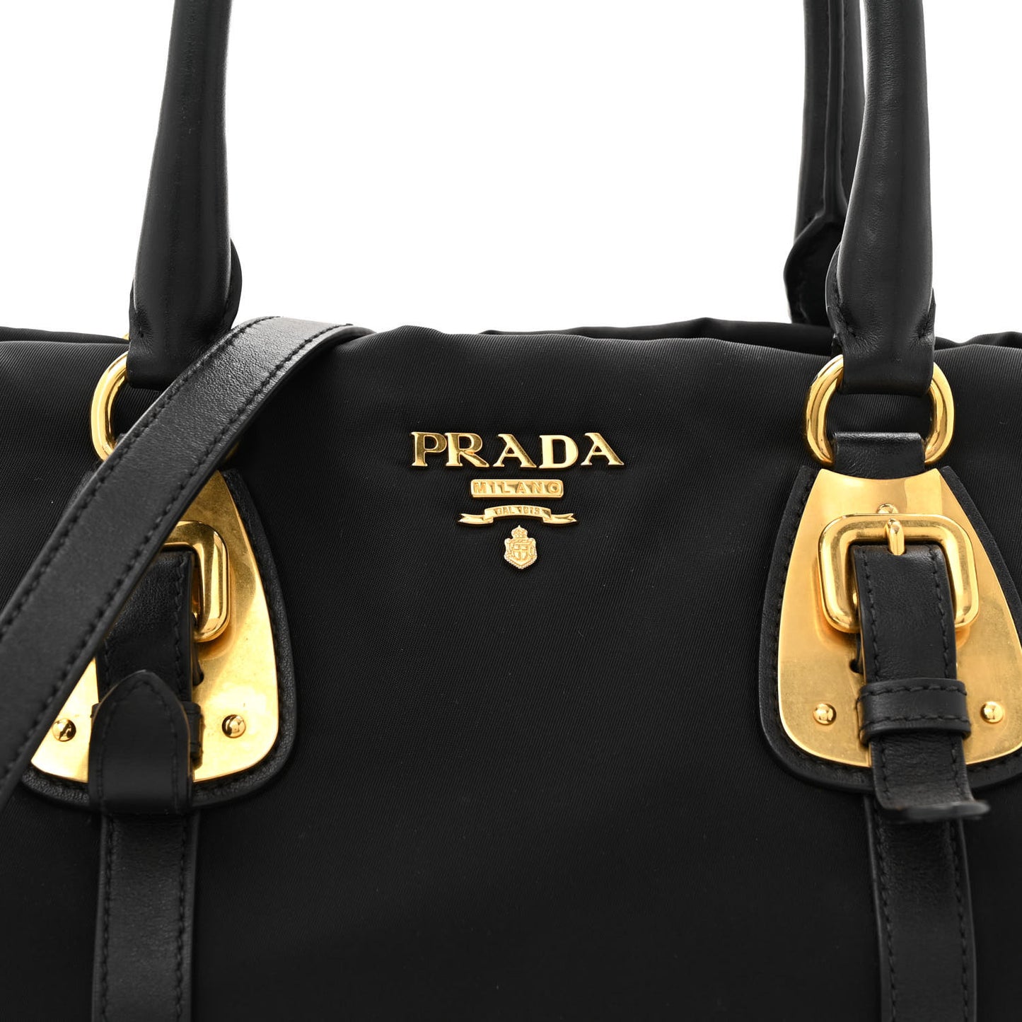 Tessuto Nylon Soft Calfskin Shopping Satchel Black
