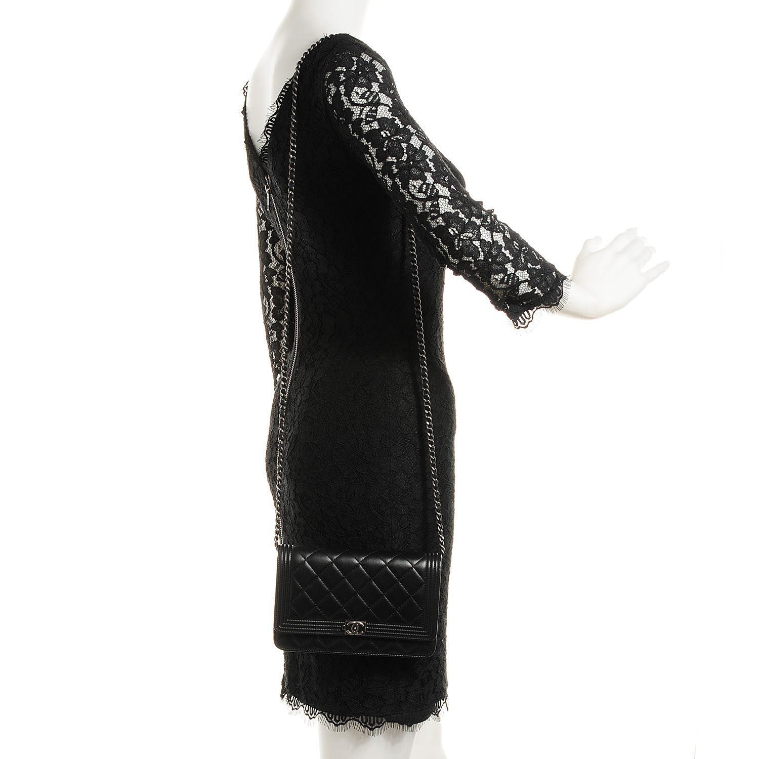 Chanel Lambskin Quilted Boy Wallet On Chain WOC Black 2 of 9