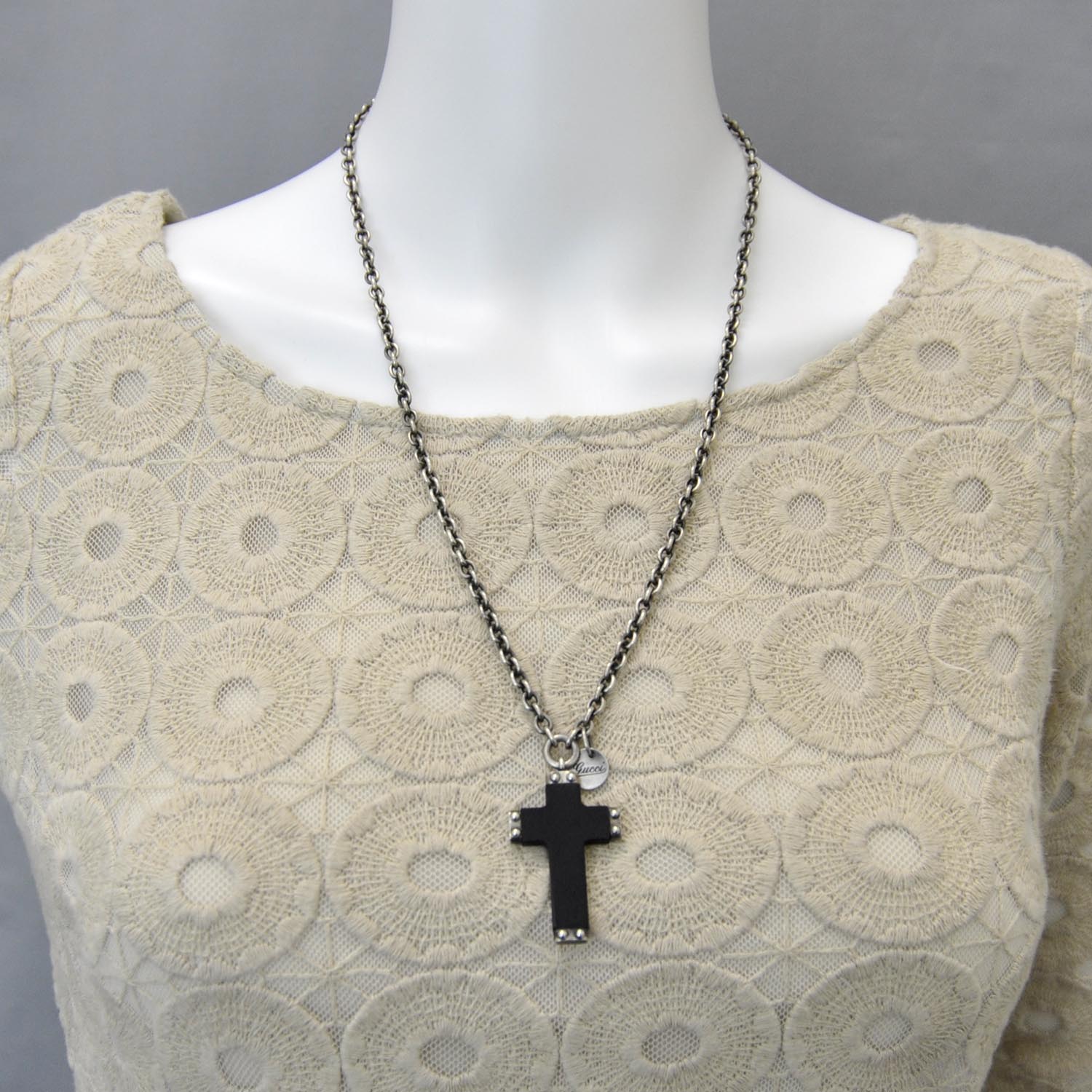 Gucci Mens Wooden Cross Necklace Silver 4 of 5