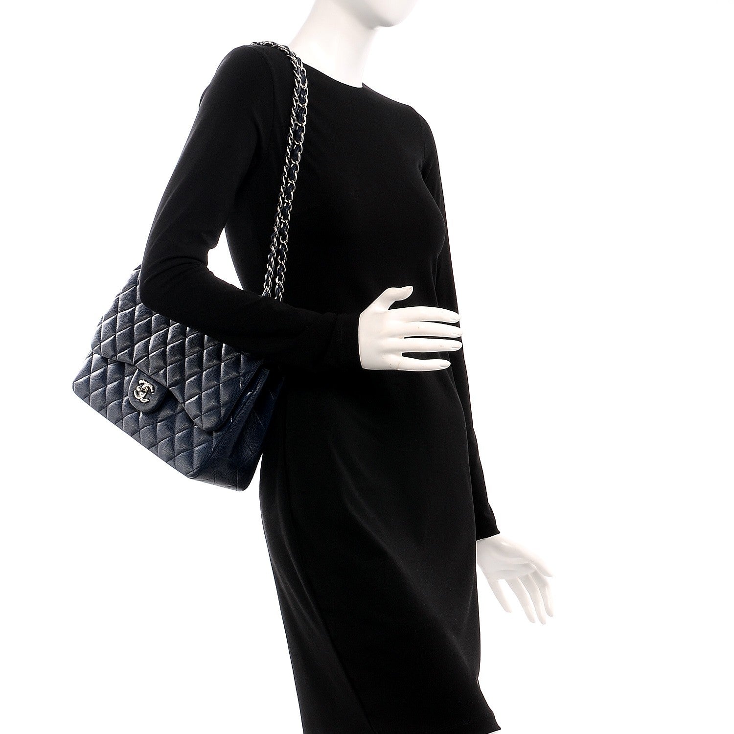 Chanel Caviar Quilted Jumbo Double Flap Navy Blue 2 of 9