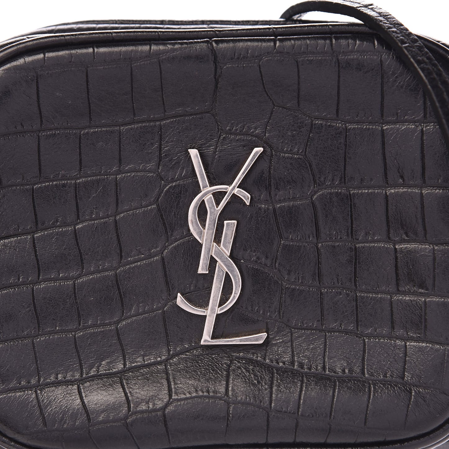 Calfskin Crocodile Embossed Monogram Blogger Bag Black