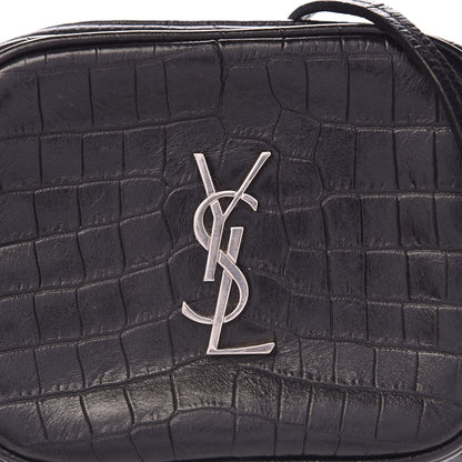 Saint Laurent Calfskin Crocodile Embossed Monogram Blogger Bag Black 8 of 11