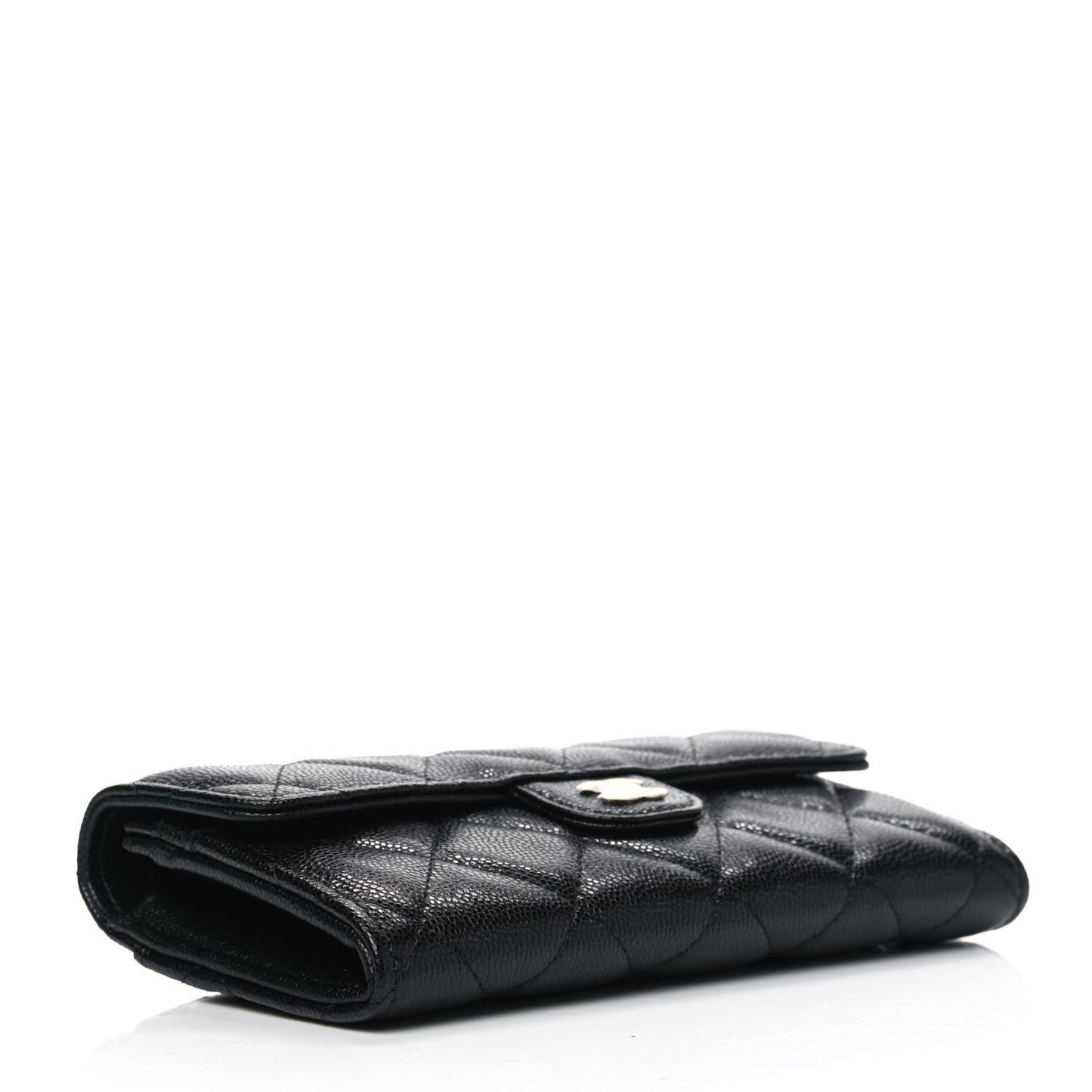 Caviar Quilted Medium Gusset Flap Wallet Black