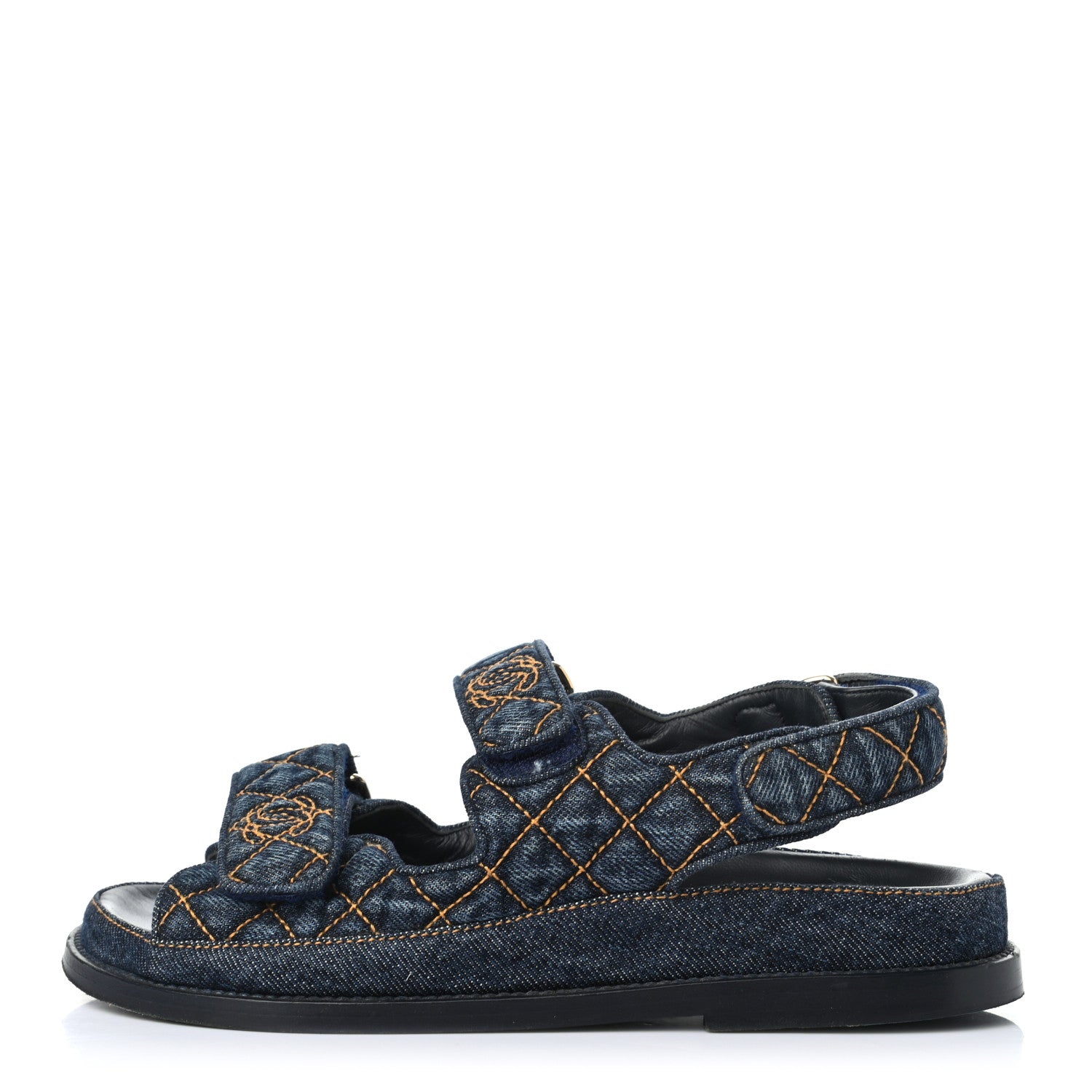Chanel Denim Velcro Dad Sandals 36 Navy Blue 1 of 8