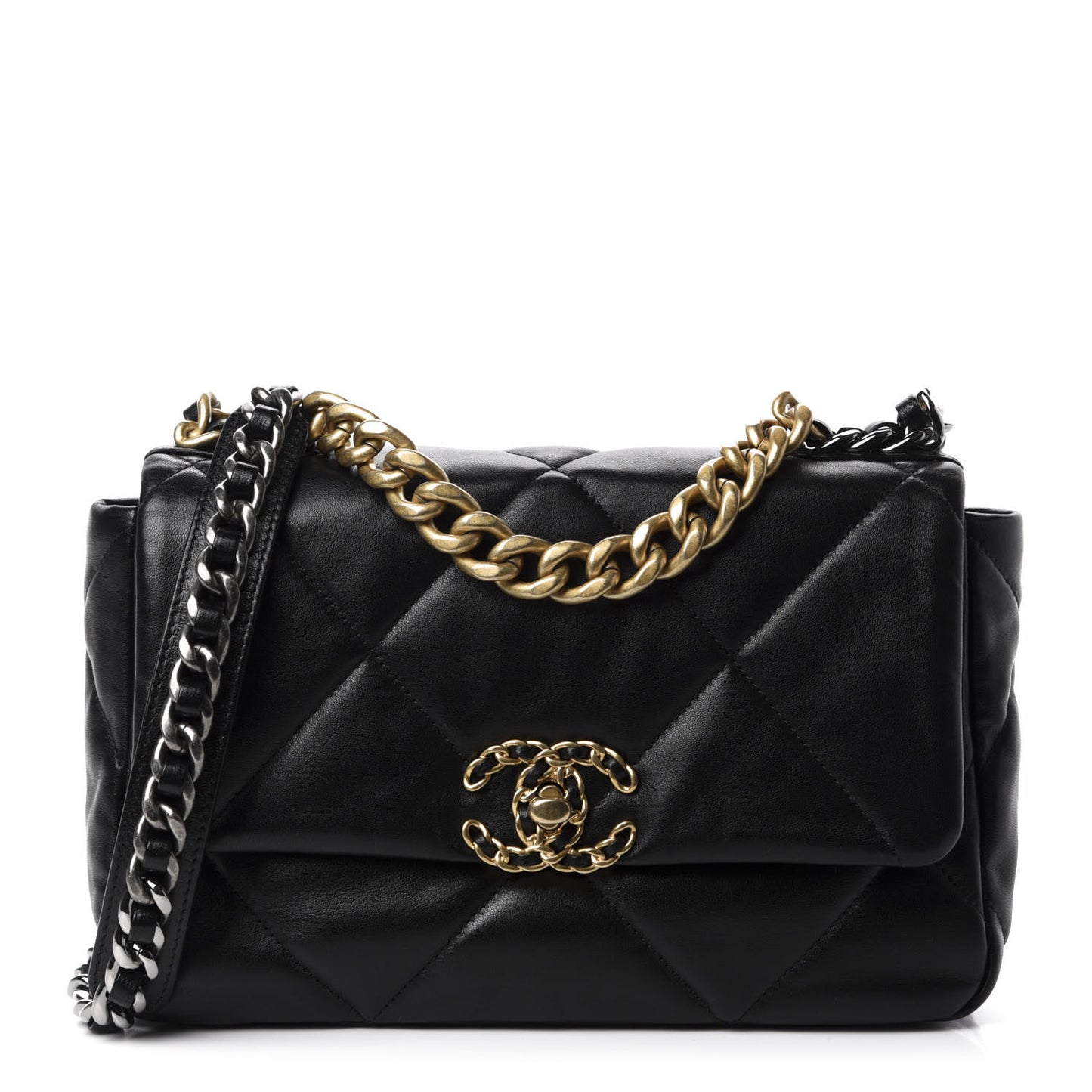 Lambskin Quilted Medium 19 Flap Black