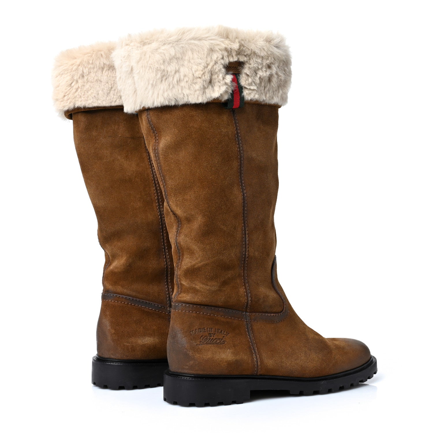 Gucci Suede Rabbit Fur Web Saint Moritz Knee High Boots 36.5 Brown Naturale 4 of 8