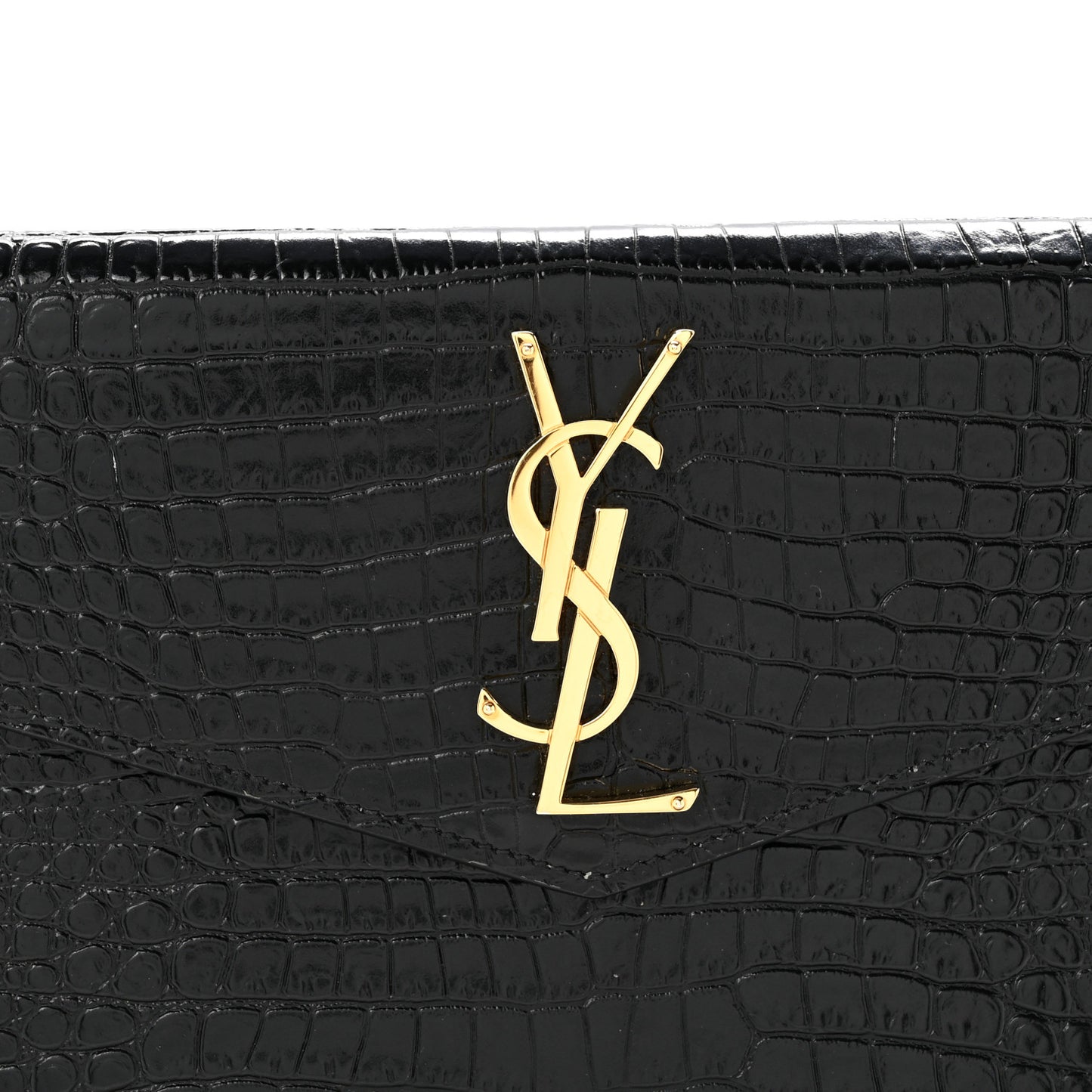 Calfskin Crocodile Embossed Uptown Monogram Clutch Black