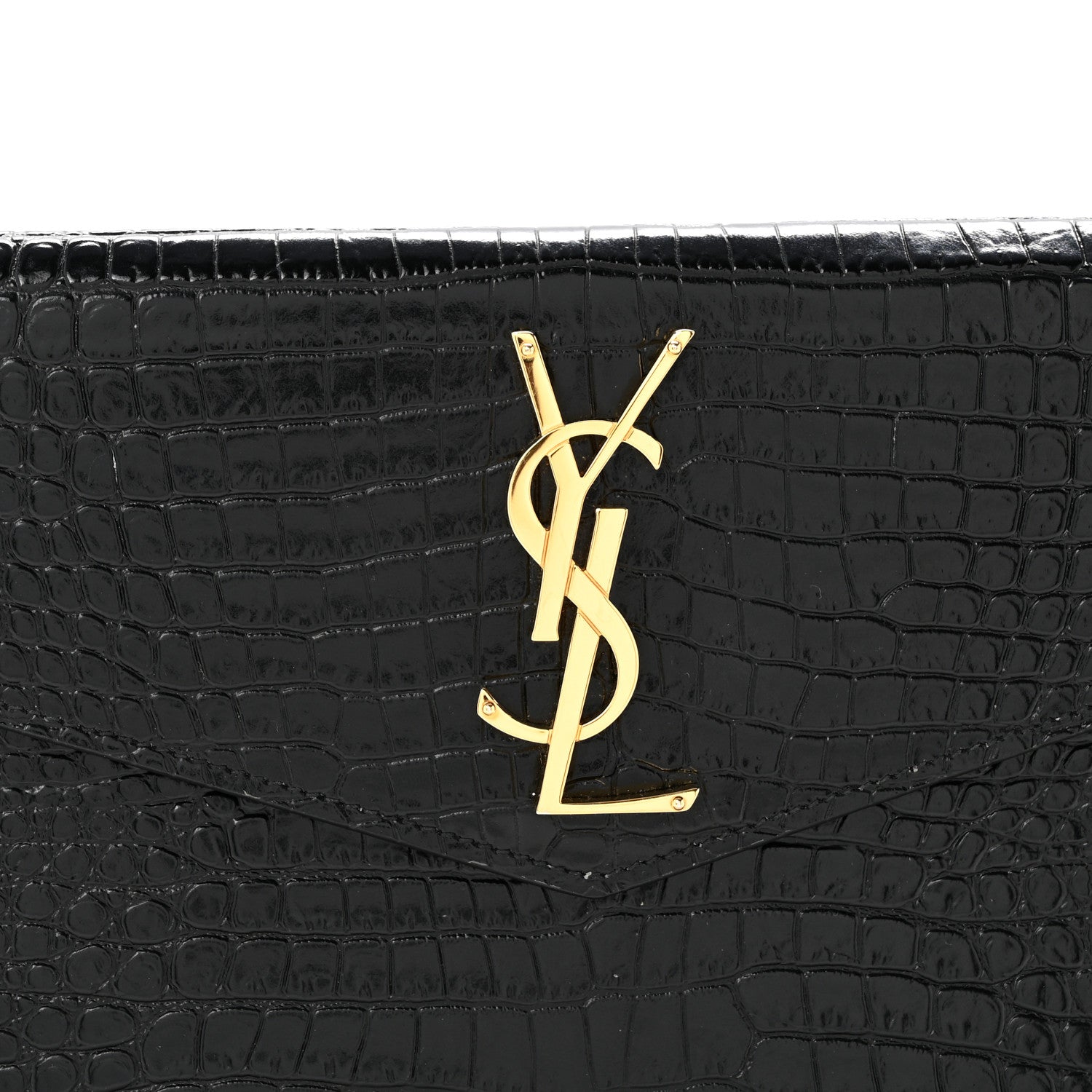 Saint Laurent Calfskin Crocodile Embossed Uptown Monogram Clutch Black 8 of 15