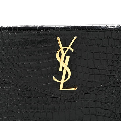 Saint Laurent Calfskin Crocodile Embossed Uptown Monogram Clutch Black 8 of 15
