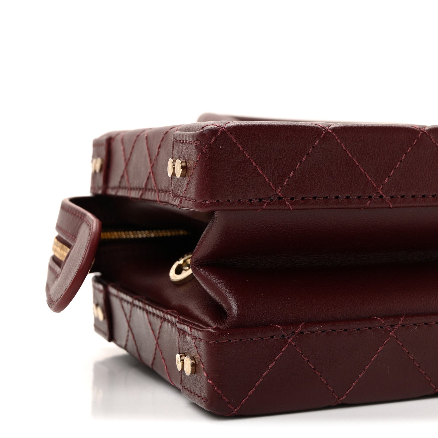 Chanel Calfskin Quilted Studded Square Vanity Case Burgundy 9 of 12
