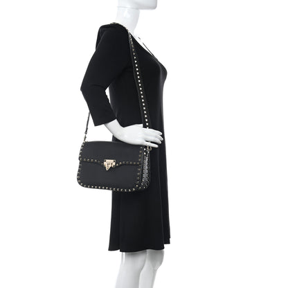Valentino Garavani Pebbled Calfskin Medium Rockstud Flap Saddle Bag Black 2 of 11