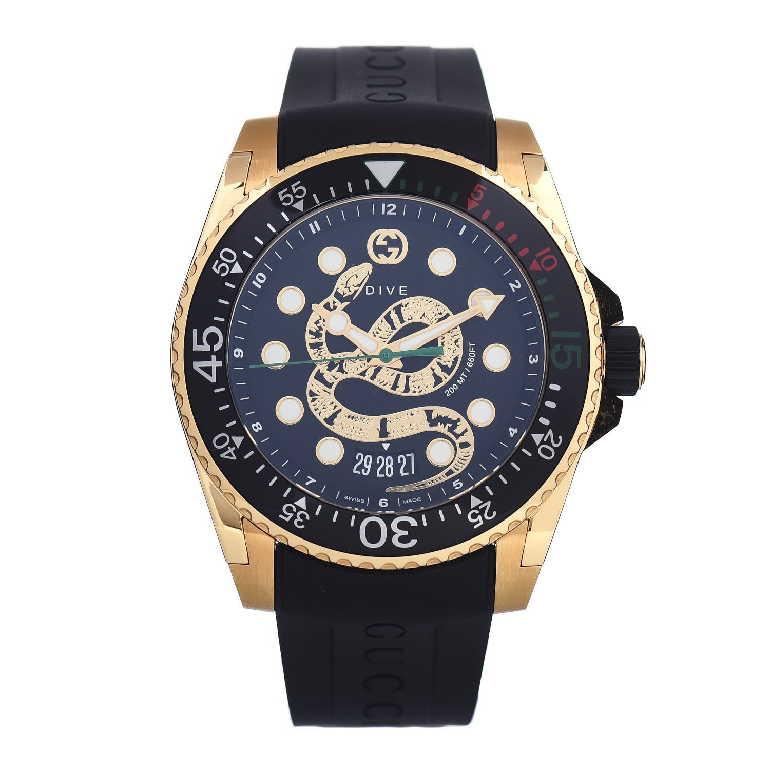 Gucci Stainless Steel Rubber 45mm Dive Snake Quartz Watch Black 1 of 4