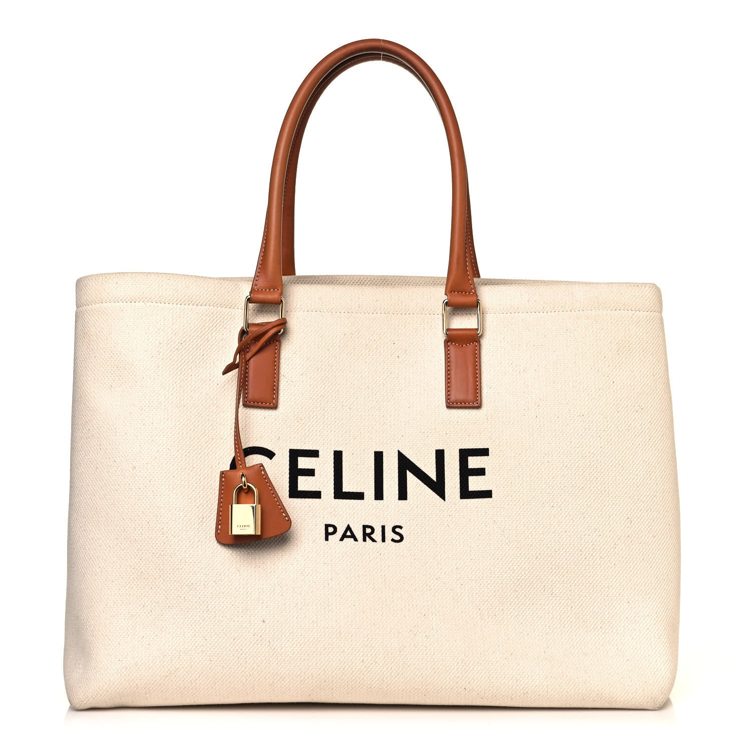 Celine Canvas Calfskin Horizontal Cabas Natural Tan 1 of 11