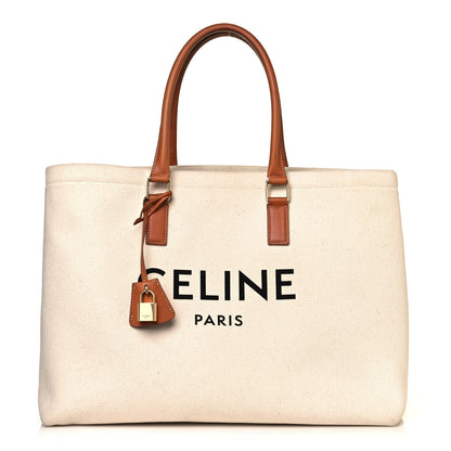Celine Canvas Calfskin Horizontal Cabas Natural Tan 1 of 11