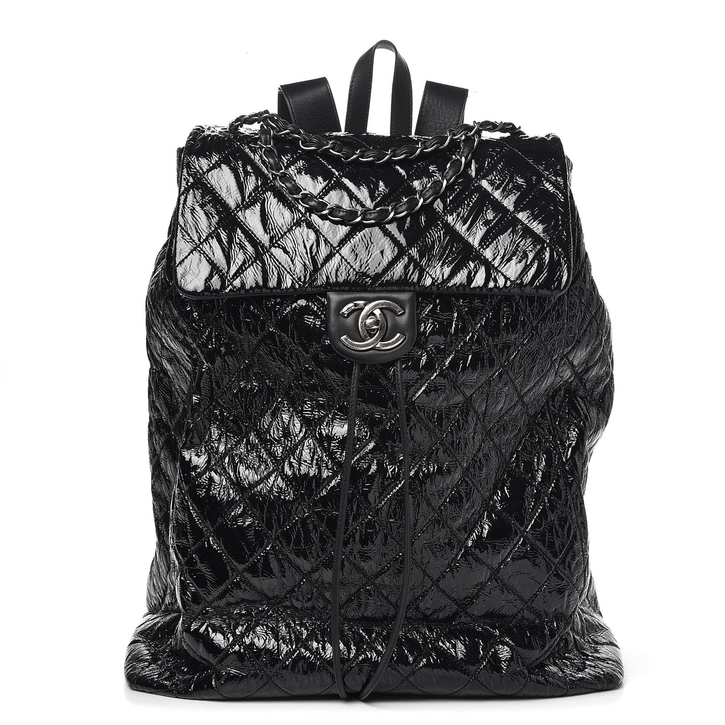 Distressed Patent Quilted Grocery By Shopping Trolley Black