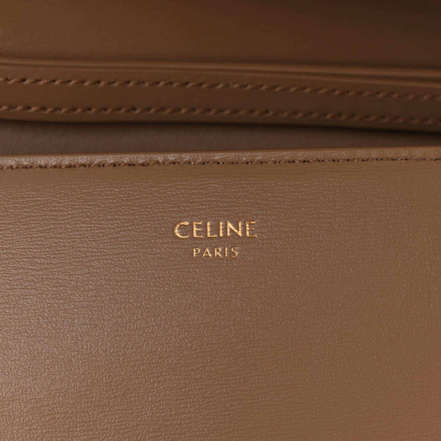 Shiny Calfskin Triomphe Margo Wallet on Chain Smoked Brown