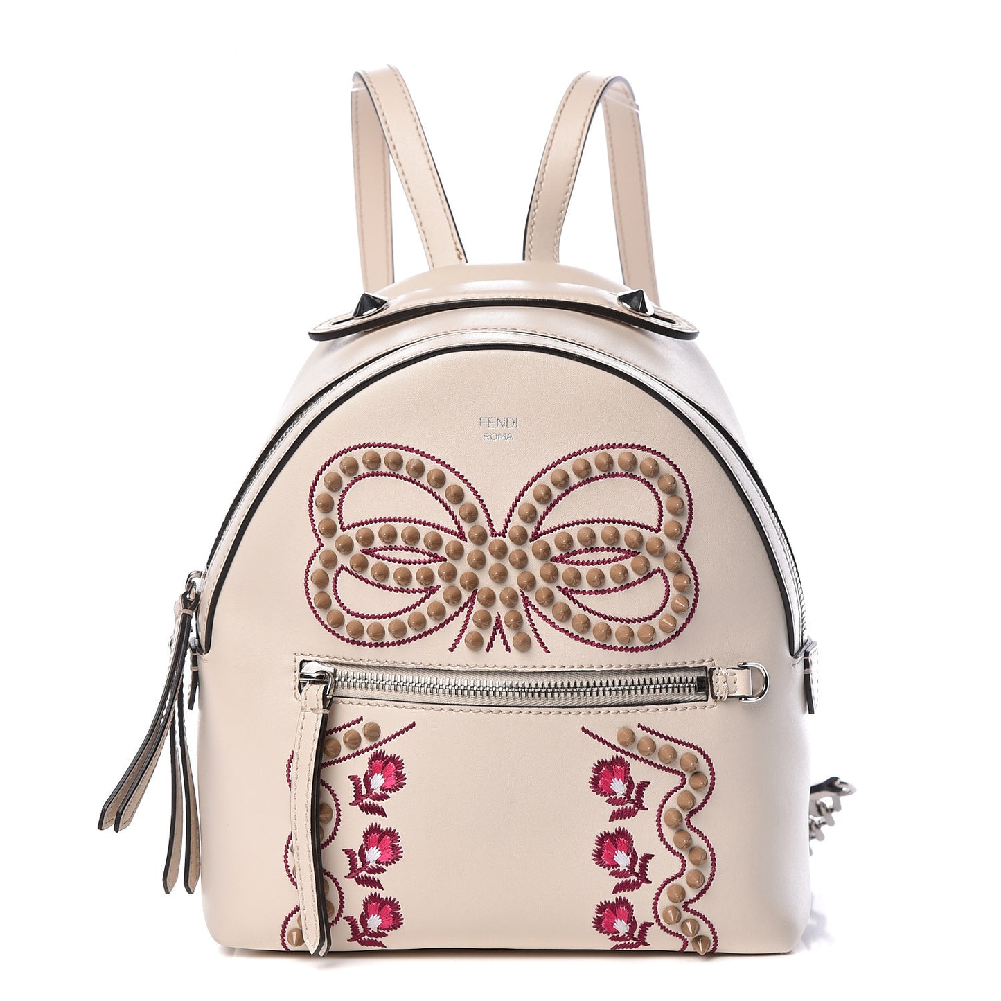 Vitello Liberty Flowers and Bows Studded Mini Backpack Camelia