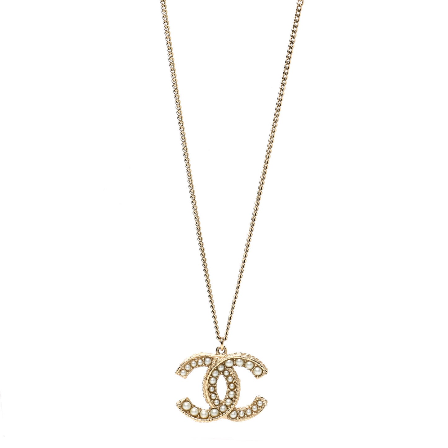 Pearl CC Pendant Necklace Gold