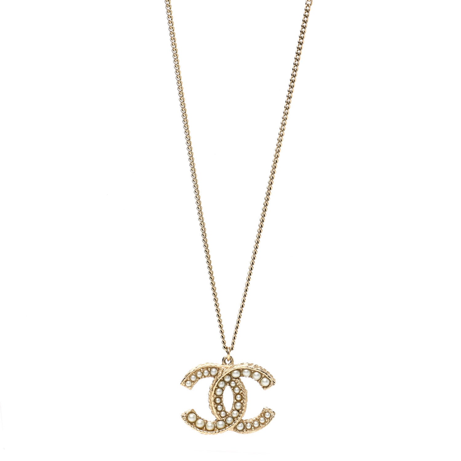Chanel Pearl CC Pendant Necklace Gold 1 of 6