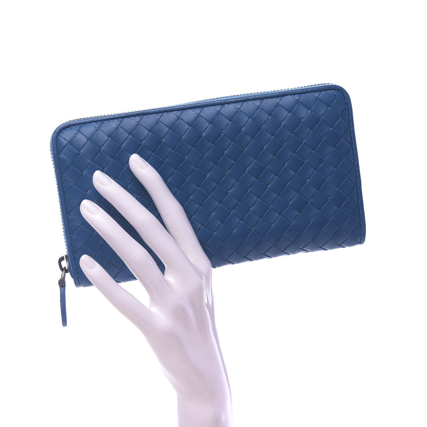 Bottega Veneta Nappa Intrecciato Zip Around Wallet Blue 2 of 7