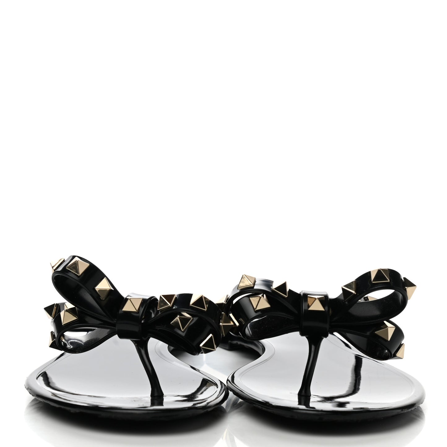 PVC Jelly Rockstud Bow Thong Sandals 39 Black