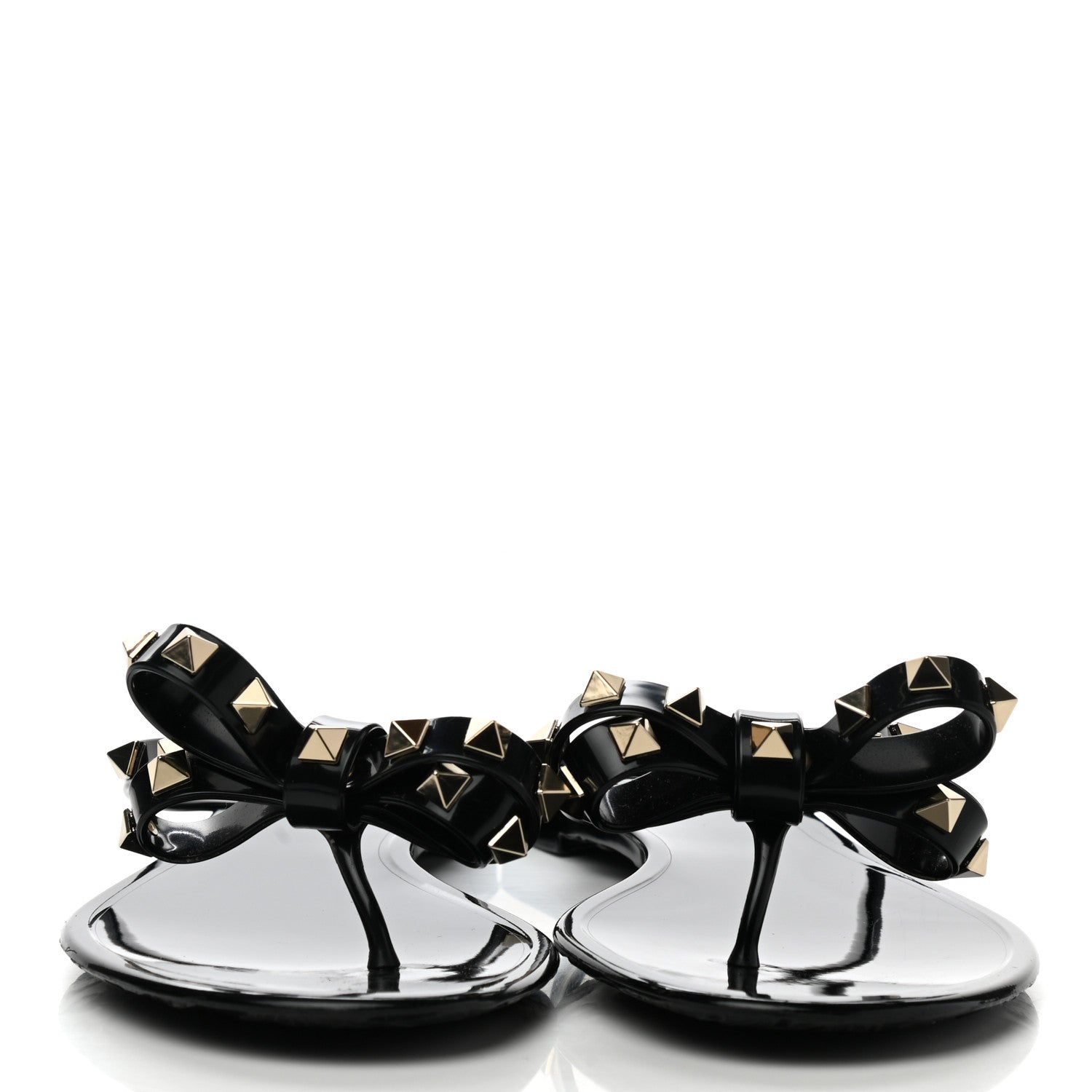 Valentino Garavani PVC Jelly Rockstud Bow Thong Sandals 39 Black 2 of 8