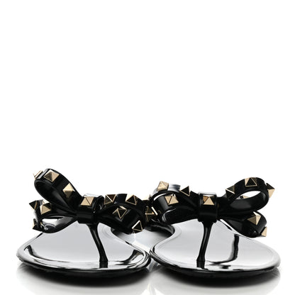 Valentino Garavani PVC Jelly Rockstud Bow Thong Sandals 39 Black 2 of 8