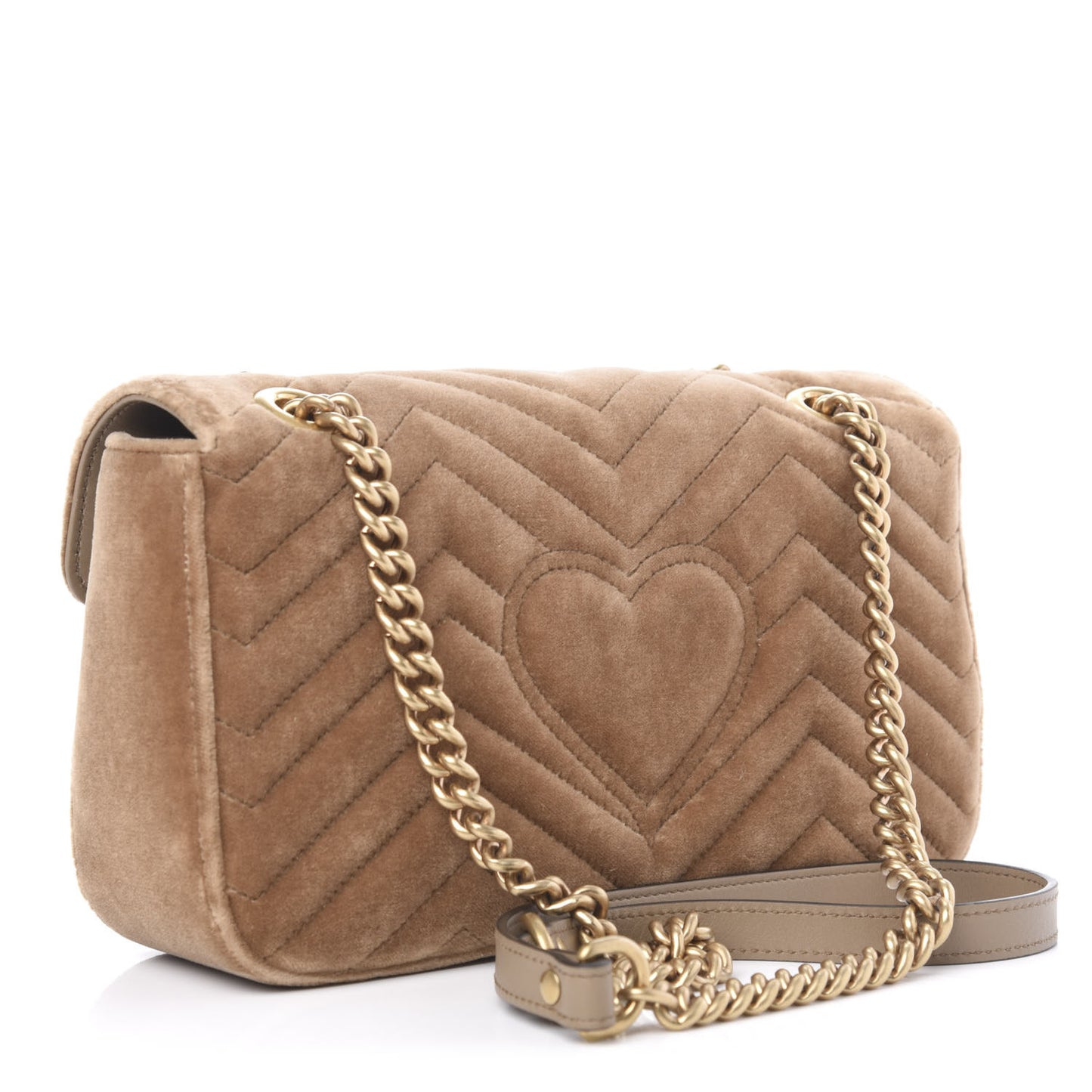 Velvet Matelasse Small GG Marmont Shoulder Bag Taupe