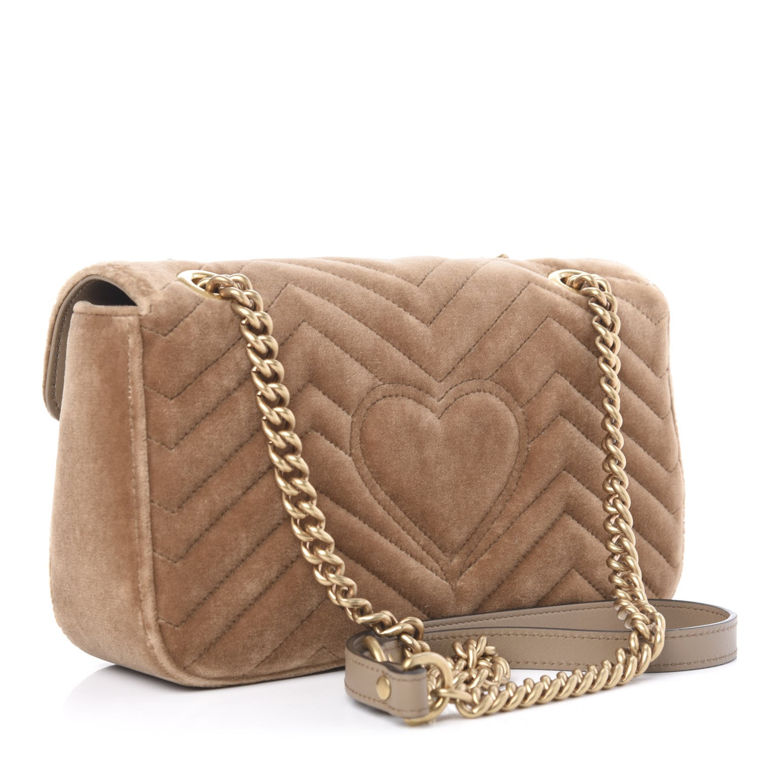 Gucci Velvet Matelasse Small GG Marmont Shoulder Bag Taupe 3 of 11