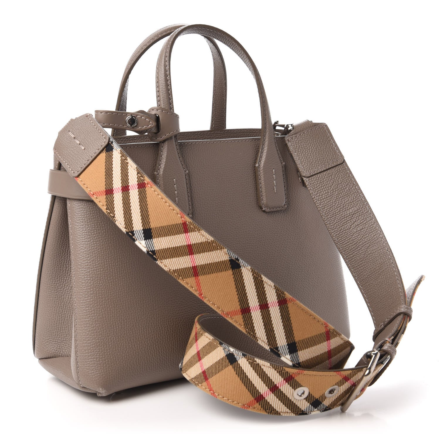 Burberry Derby Calfskin House Check Small Banner Tote Pale Taupe 3 of 9