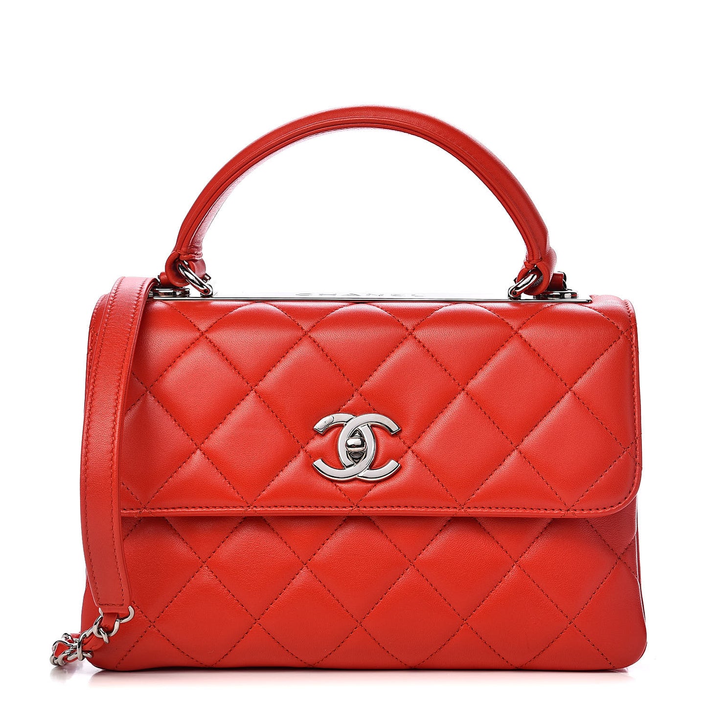 Lambskin Quilted Small Trendy CC Flap Dual Handle Bag Red