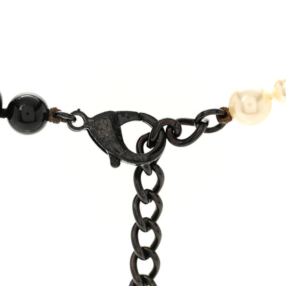 Chanel Ruthenium Pearl Beaded Enamel CC Long Necklace White Black 5 of 5
