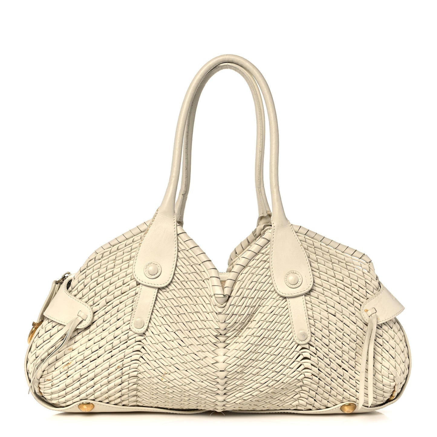 Woven Calfskin Satchel White