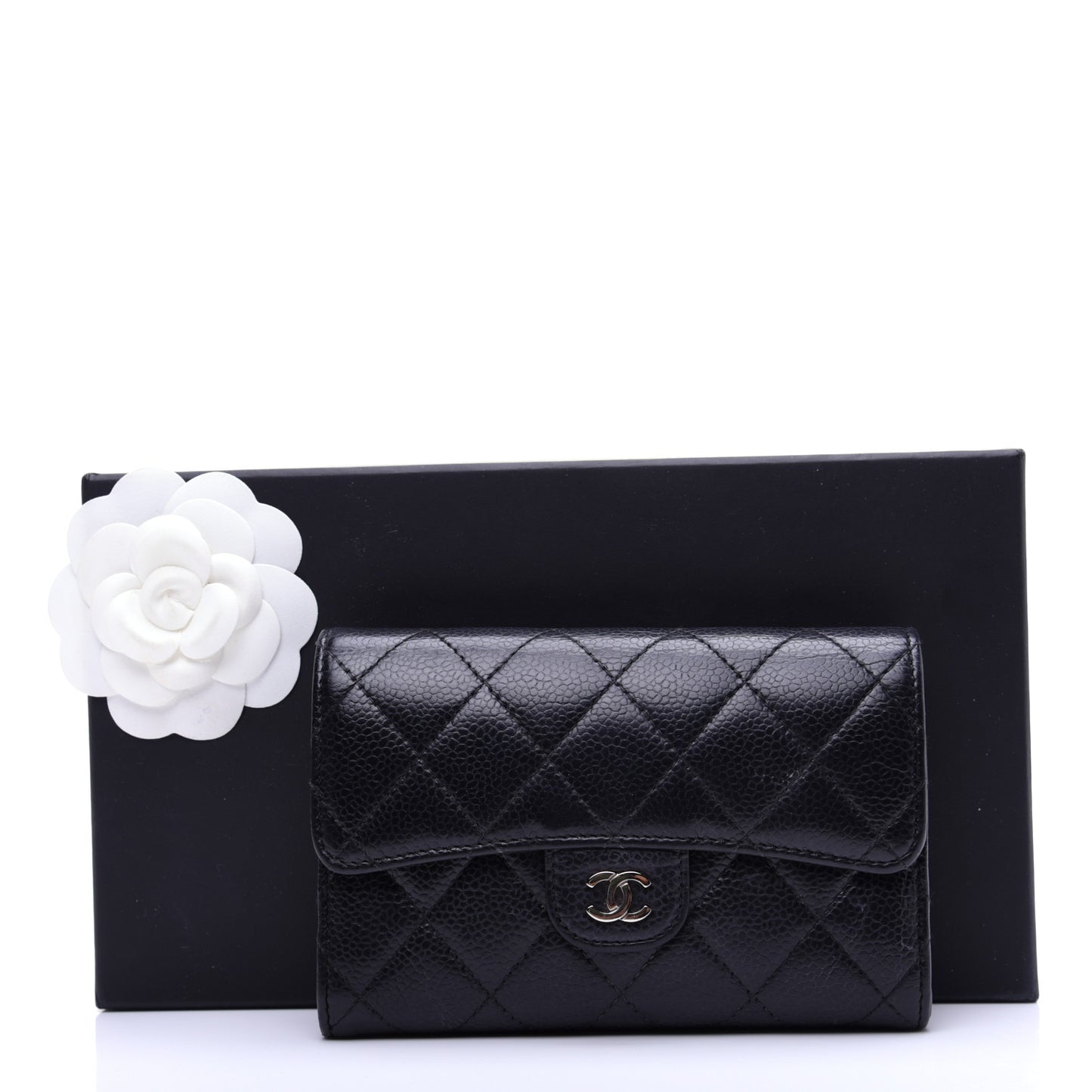 Caviar Quilted Small Flap Wallet Black