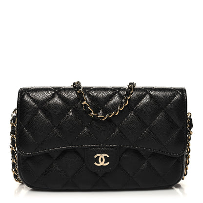 Chanel Caviar Quilted Flap Phone Holder With Chain Black 1 of 14